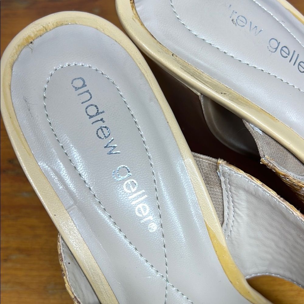 Andrew Geller Tan Wedge Sandals with Basketweave Design - Picture 7 of 10